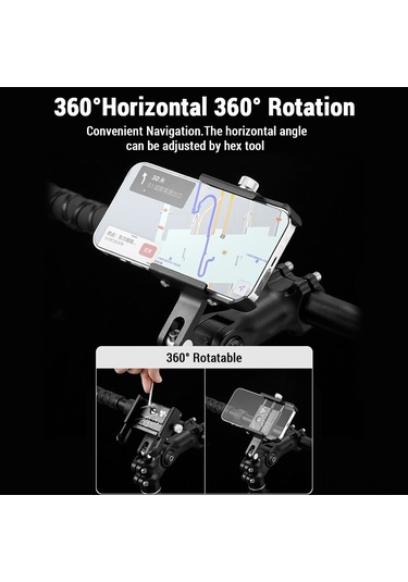 Gajeena Bisiklet Telefon Tutucu Alüminyum 360 Derece Döner 180 Derece Ayar Özelliği Dağ Bisikleti Uyumlu Sürüş Aleti Siyah