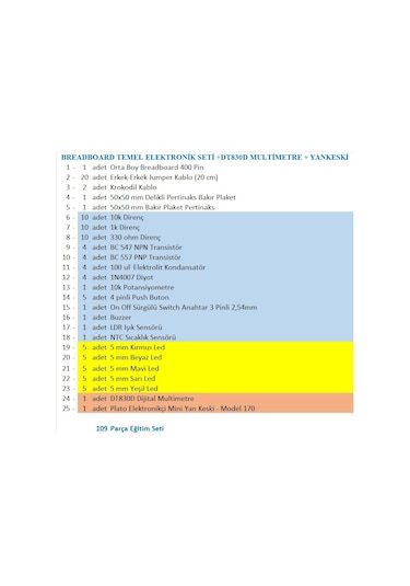 Breadboard Temel Elektronik Devre Seti +dt830d Multimetre + Plato Yankeski