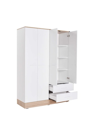 adoremobilya Base 4 Kapılı 2 Çekmeceli Gardırop-Italyan Meşe / Beyaz