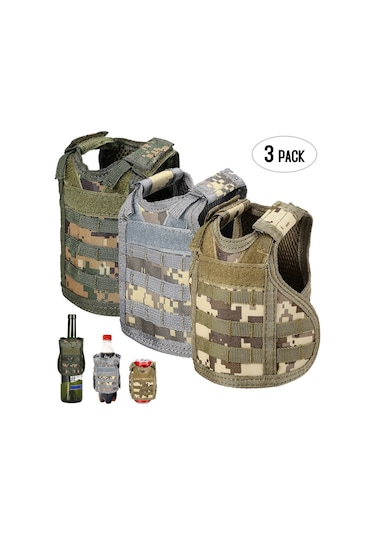3 Paket Mini Molle Yelek Taktik Noel Bira Şişesi Bira Yelek Kapağı Askeri Kişisel Şişe İçecek Seti Çok Renkli