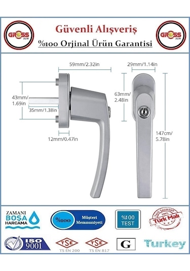 Pimapen Pencere Ve Balkon Kapı Kolu - Anahtarlı Kilitli - Tekli