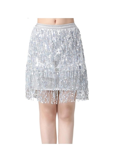 Fastbuy Kadınlar İçin Homyl Parti Rave Payet Püskül Etek Boho Moda Arjantin Gri Gri