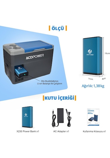 Acopoer X230 14.8Volt 13Amper Li-Ion Yedek Buzdolabı Aküsü Powe