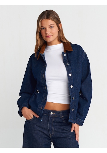 Dilvin 65359 Yakası Kadife Rins Yıkama Denim Mont Lacivert
