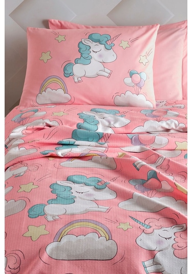 Enlora Home Doğal Pike Baskılı Tek Kişilik Unicornio Pembe