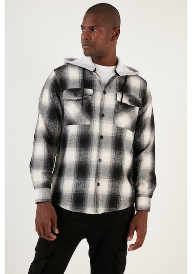 Buratti Ekoseli Çift Cepli Kapüşonlu Oduncu Erkek Gömlek Cf22W2650 Siyah