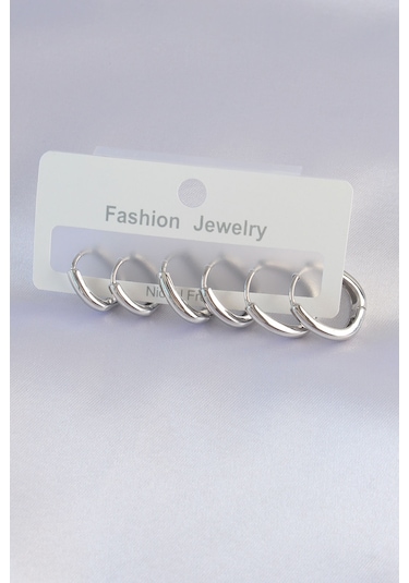 Pirinç Gümüş Renk Oval Küpe Seti Altın 71825829