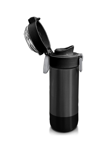 Coral High Kids Koyu Gri Siyah Desenli Pipetli Ve Direkt İçim Çelik Termos 500 Ml 31824 Siyah