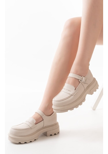 745-771 Bej Kadın Günlük Yüksek Tabanlı Loafer Ayakkabı Bej