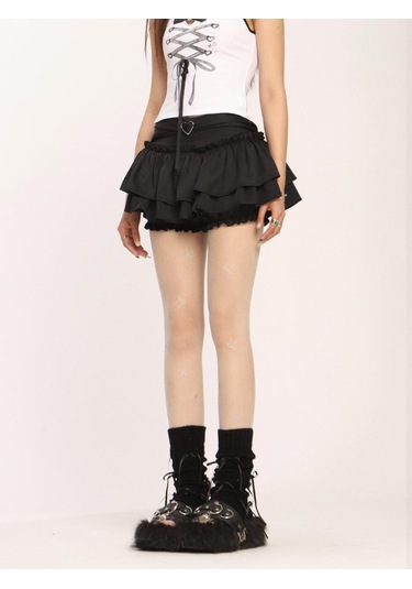 Kadınlar İçin Ruffle Mini Etek Yazlık Düz İnce A Kesim Şort Kek Etek Kawaii Sevimli Stil Y2k Giysileri Sokak Giyimi Pembe