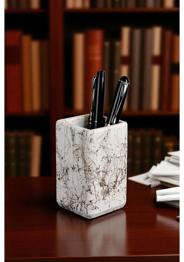 Dekoratif Beton Kalemlik Masa Üstü Çok Amaçlı Organizer Ofis Düzenleyici Mermer Desen