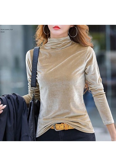 Siyah Temel Üst Esnek Soğuk Geçirmez Anti-boncuklanma Kadın Kadife Saf Renk Dip Gömlek Streetwear Siyah