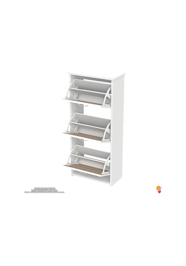 Modilayn West Antre 52x116x 26 Cm Lik 3 Düşer Kapak 6 Göz Bölmeli Ayakkabılık Cordoba - Beyaz