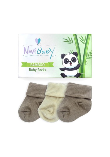 Novibaby 3'lü Bambu Yenidoğan Bebek Çorabı I Latte I 0-6 ay "Karışık Renkli"