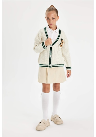 Defacto Kız Çocuk Beli Lastikli Pileli Gabardin Etek D2916A824WNBG743 Bej