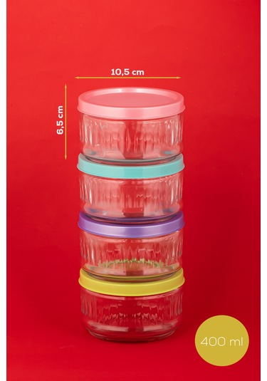 Porsima Lapis 4l Ü Hava Geçirmez Cam Kavanoz Kahvaltılık Seti Renkli Kapaklı Saklama Kabı 400ml Çok renkli