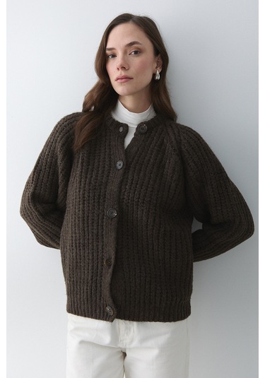 5 Düğmeli Hırka Kahvnje Melanj - 251061