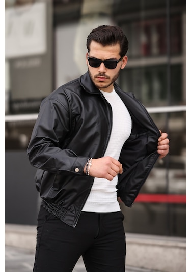 Mero Life Streetwear Siyah Oversize Rahat Kesim Deri Ceket Siyah