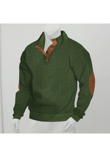 Erkek Sonbahar Dik Yaka Uzun Kollu Günlük Açık Hava Spor Gömleği Ordu Yeşili