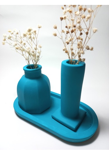 Tabaklı Dekoratif İkili Vazo Set Random Çok Renkli