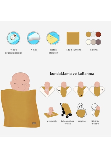 Bistyle Müslin Bebek Battaniyesi 120x120 Cm 2020