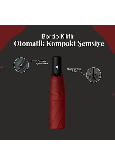 Bordo Kılıflı Otomatik Kompakt Şemsiye