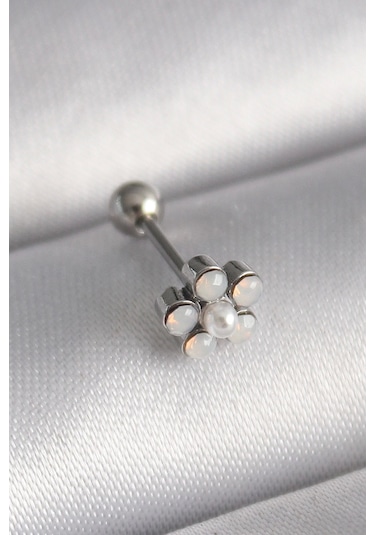 Ceylan Adam 316l Çelik Gümüş Renk Zirkon Taşlı Çiçek Model Tragus Piercing Çok Renkli