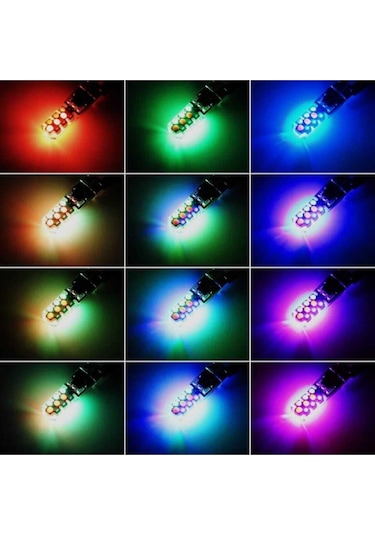 18 Led Rgb T10 Kumandalı Çakarlı Araç Park Ampülü