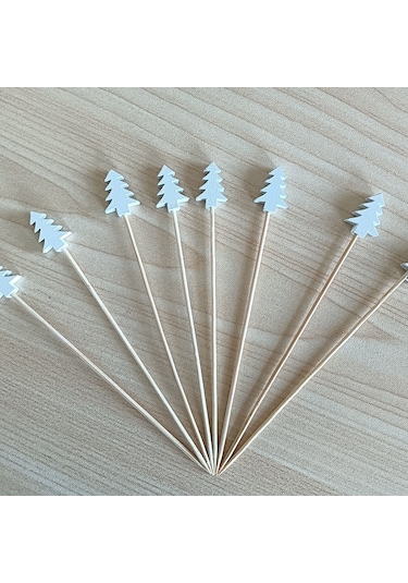 Yaozixa Beyaz 12cm Noel Ağacı Desenli Tek Kullandım Meyve Çatalı, 100 Adet/paket, Fabrika Satışı, Tatlı Ve Meyve Servisi İçin