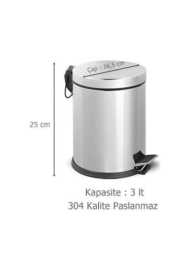 Tema 3 lt Pedallı Çöp Kovası Krom 304 Kalite Paslanmaz
