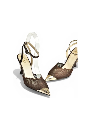 Fox Shoes Y752082806 Kahverengi Dantel İnce Topuklu Kadın Ayakkabı
