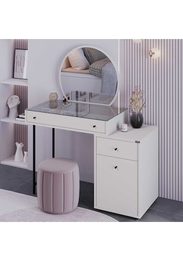 Dior Aynalı Makyaj Masası - Vizon 108x134x47 Cm