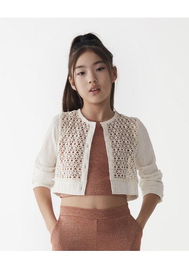 Kız Dantelli Hırka 24ynk36343 Ekru