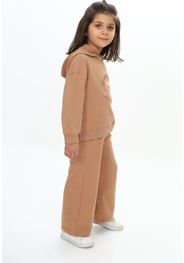 Toontoy Kız Çocuk Baskılı Eşofman Takım Bej