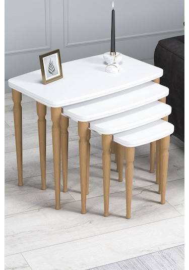 Imaj Mdf Ve Lake Boya, Beyaz 4lü Zigon Sehpa Takımı, Beyaz Gürgen Ayaklar Sehpalar Beyaz Ayaklar Açıkceviz