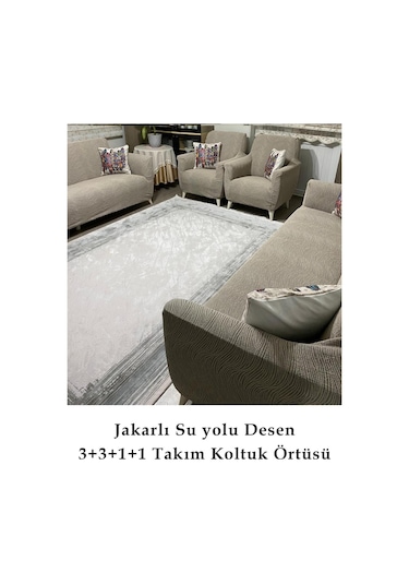 Su Yolu Koltuk Örtüsü, Koltuk Kılıfı, Lastikli 3+3+1+1 Vizon Vizon