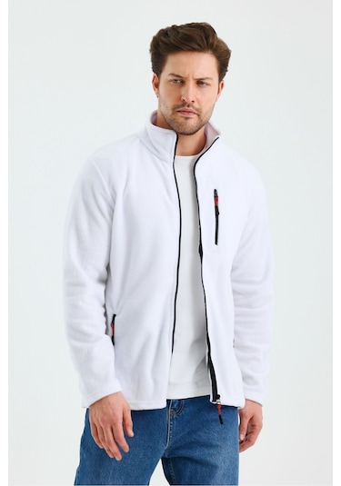 Erkek Outdoor Fermuarlı Polar Ceket Beyaz