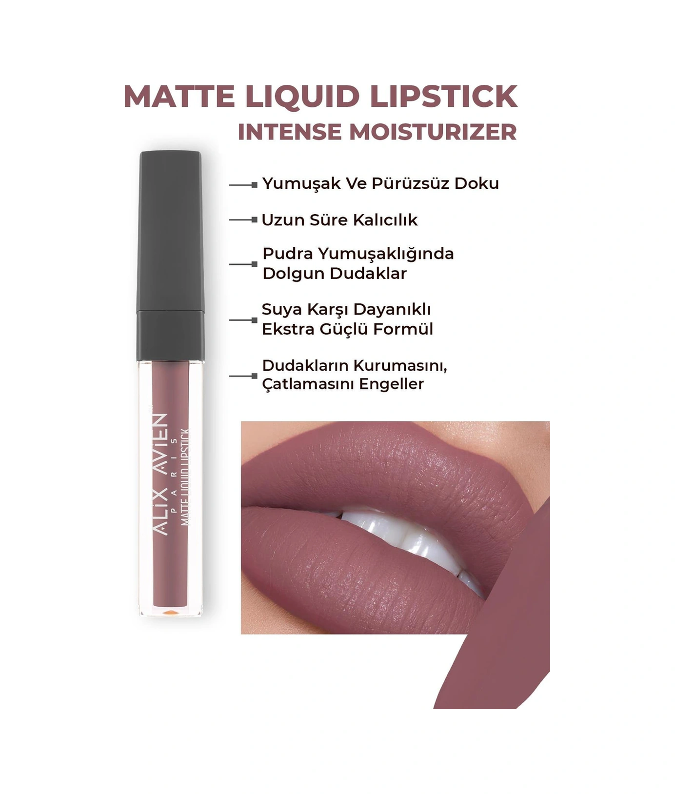 Alix Avien Uzun Süre Kalıcı Kadifemsi Kuruma Yapmayan Mat Likit Ruj Matte Liquid Lipstick 513 Dry Cranberry