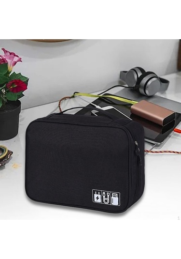 Novahub Siyah Güç Bankası Kılıfı Evrensel Taşınabilir Darbeye Dayanıklı Elektronik Organizatör Çantası Veri Kablosu Depolama Siyah