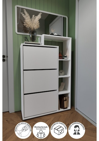 Bofigo Lego Ayakkabılık Düşer Kapak Raflı Ayakkabılık Beyaz