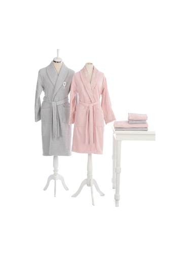 Özdilek Wedding Aile Bornoz Seti Gri - Pudra