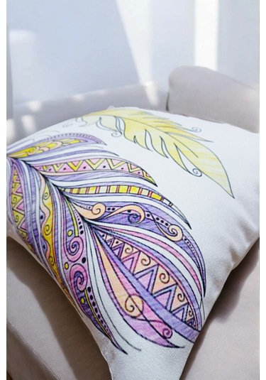 Modern Tarz Dijital Baskılı 4 Lü Dekoratif Kırlent Kılıfı Seti 43x43 Cm Şık Ve Renkli Tasarımlar Beyaz