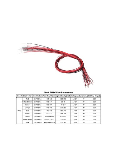 Didadodo 20 Adet 0603 Ön Lehimli 3v 300mm Litz Kablo Smd Led Diy Aydınlatma Malzemesi Diğer