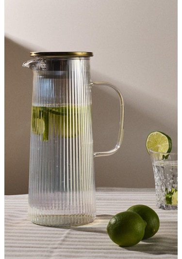 Pina Luster Çizgi Dokusu Filtre Kapaklı Sürahi 1300ml Luster