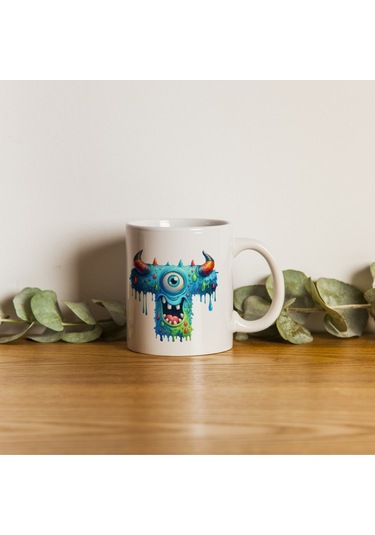 T Harfi Bardak, Sevimli Canavarlar Harflı Bardak Hediyesi Porselen Beyaz