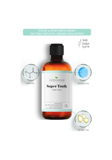 Herbaderm Pore Tight Sivilce, Siyah Nokta Karşıtı Super Tonik Laktik Asit %7 250 Ml