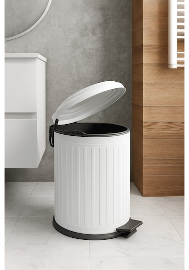 Vintage 12 Lt Yavaş Kapanır Kapaklı Ofis Mutfak Banyo Balkon Çöp Kovası Beyaz Beyaz