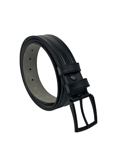 Süzer Deri 4 Cm. Spor Model Suni Deri Kenarları Dikişli Erkek Kemer Siyah Siyah