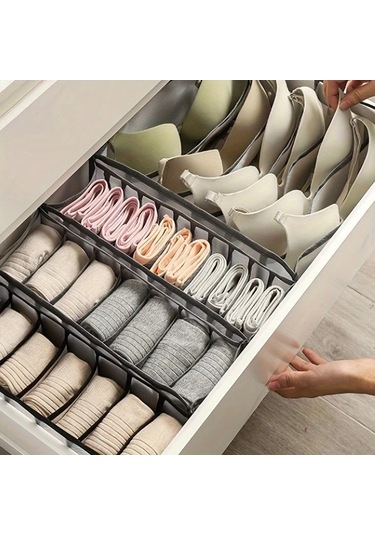 Sunshine011 Gri 3 Parça Kanvas İç Çamaşırı Düzenleyici - Çekmeceli Sutyen, Çorap Ve Külot Organizer Gri