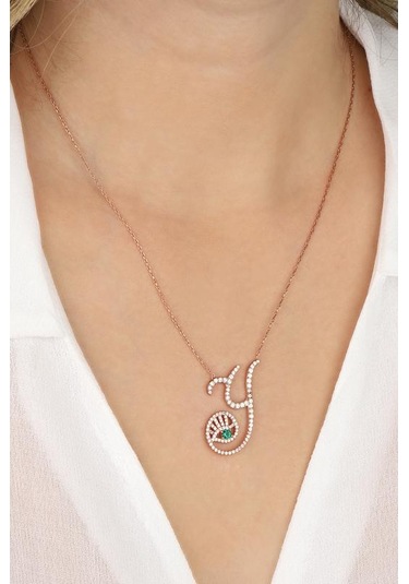 Renkli Gözlü Gümüş Harf Kolye - Y